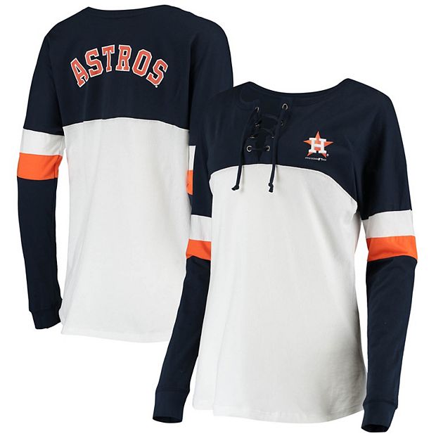 Women's New Era White/Navy Houston Astros Lace-Up Long Sleeve T-Shirt