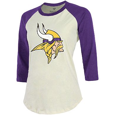 Women's Fanatics Branded Justin Jefferson Cream/Purple Minnesota Vikings Player Raglan Name & Number 3/4-Sleeve T-Shirt