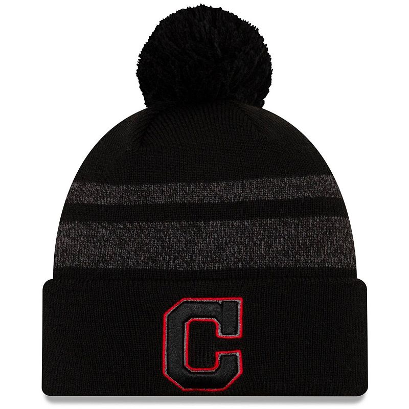 Mens New Era Black Cleveland Indians Dispatch Cuffed Knit Hat With Pom