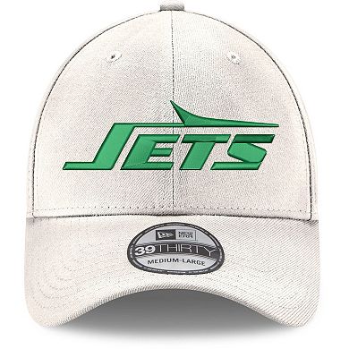Men's New Era White New York Jets Throwback Wordmark Iced II 39THIRTY Flex Hat