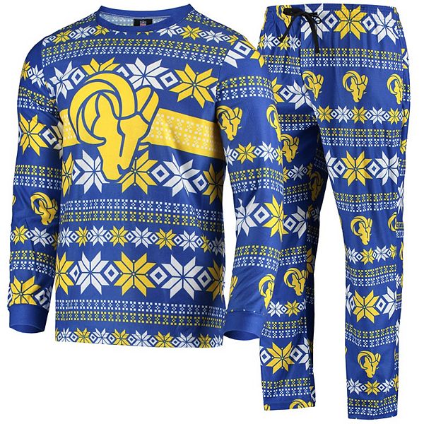 Men's FOCO Royal Los Angeles Rams Wordmark Ugly Pajama Set