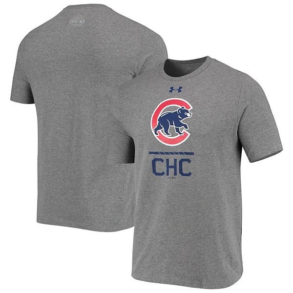 Men's Under Armour Heathered Gray Chicago Cubs Lock-Up Tri-Blend  Performance T-Shirt