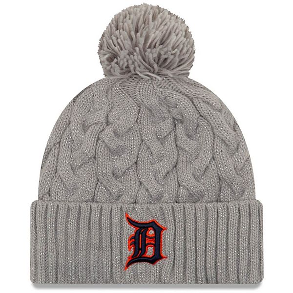 Women's New Era Gray Detroit Tigers Rush Cuffed Knit Hat with Pom