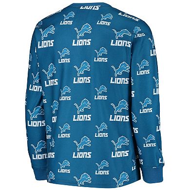 Youth Blue Detroit Lions All Over Print Long Sleeve T-Shirt & Pants Sleep Set