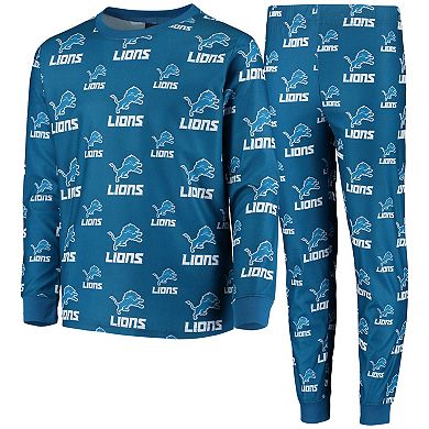 Youth Blue Detroit Lions All Over Print Long Sleeve T-Shirt & Pants Sleep Set