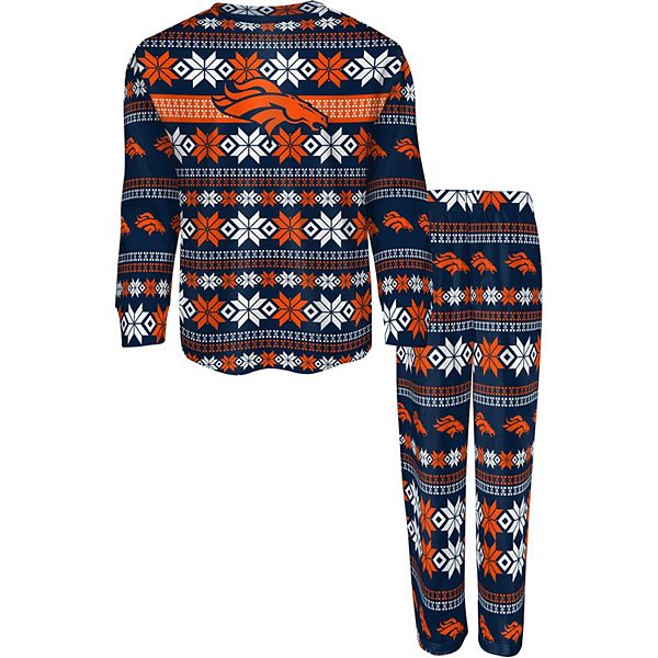 Youth Navy Denver Broncos Holiday Long Sleeve T-Shirt & Pants Pajama Set