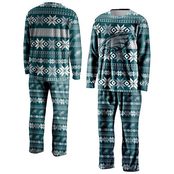 Philadelphia Eagles Youth Logo Allover Print Long Sleeve T-Shirt & Pants  Holiday Pajamas Sleep Set - Green