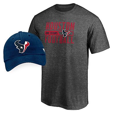 Men's Fanatics Branded Heathered Gray/Navy Houston Texans T-Shirt & Adjustable Hat Combo Set