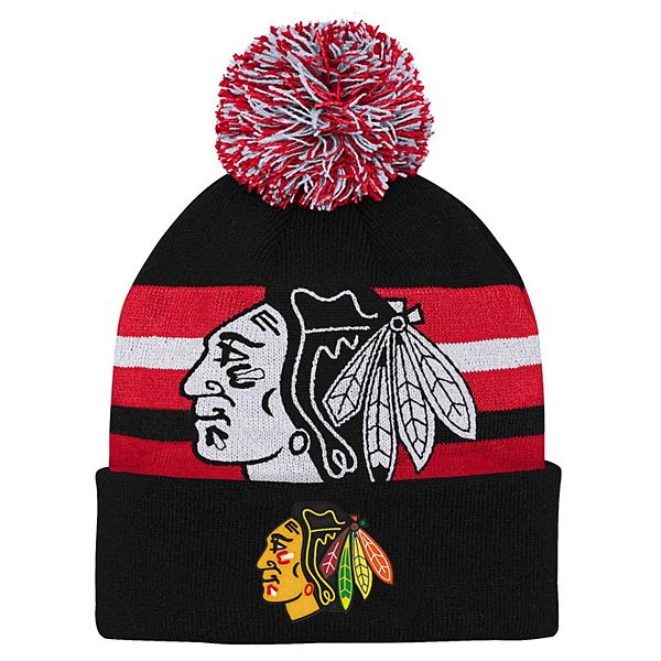 Youth Black Chicago Blackhawks Heritage Cuffed Knit Hat with Pom