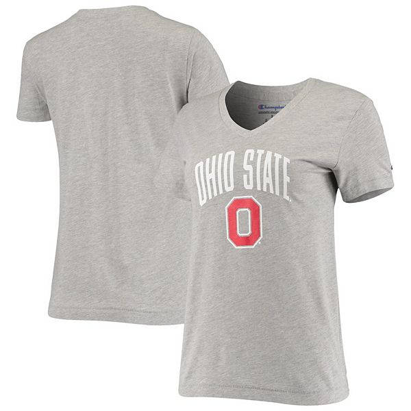 Women's Champion Heathered Gray Ohio State Buckeyes University Arch Logo  V-Neck T-Shirt