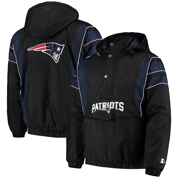 Men's Starter White/Navy New England Patriots Thursday Night Gridiron  Raglan Half-Zip Hooded Jacket