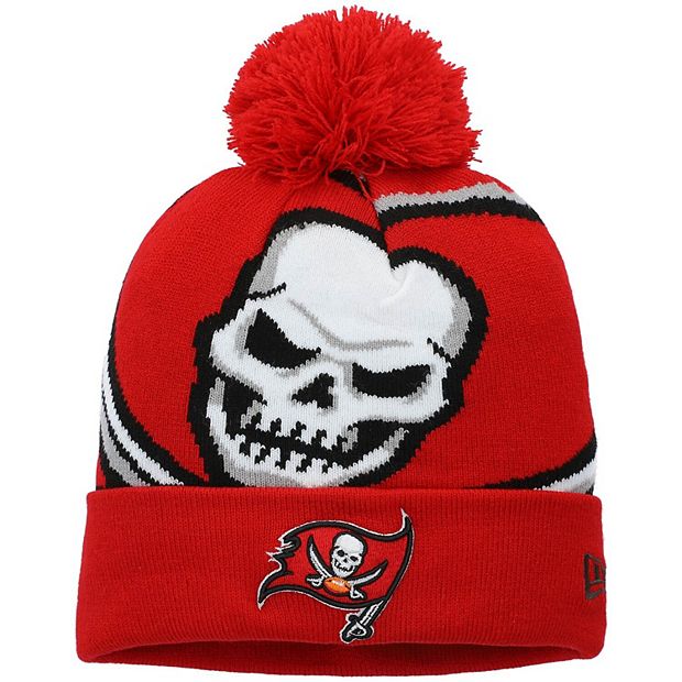 Men's New Era Red Tampa Bay Buccaneers Logo Whiz 3 Cuffed Knit Hat with Pom