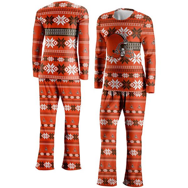 Cleveland Browns FOCO Wordmark Ugly Pajama Sleep Set - Orange