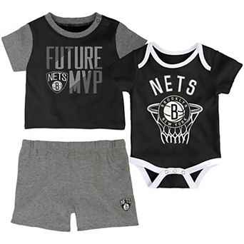 Infant Black Brooklyn Nets Putting Up Numbers Bodysuit, T-Shirt & Shorts Set