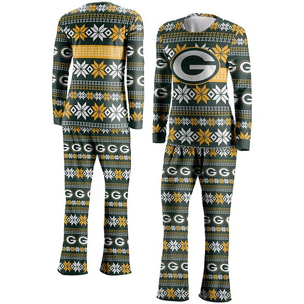 Youth Green Bay Packers Green Logo Allover Print Long Sleeve T-Shirt & Pants  Holiday Pajamas Sleep Set