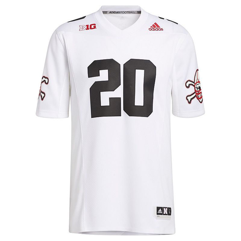 Mens adidas #20 White Nebraska Huskers Premier Strategy Football Jersey, S