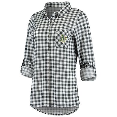 Women's Concepts Sport Charcoal Oakland Athletics Wanderer Long Sleeve Button-Up Nightshirt