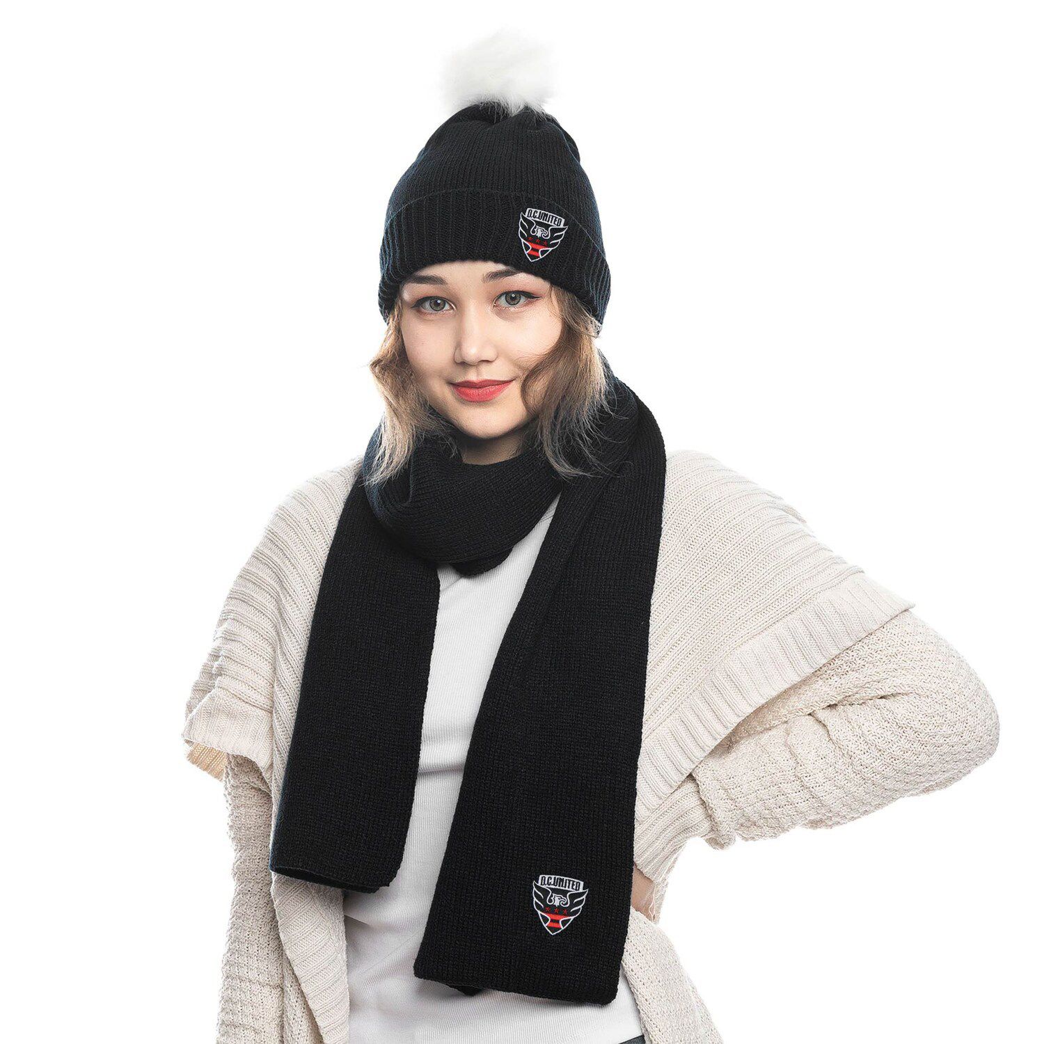 Image for Unbranded ZooZatz D.C. United Fuzzy Cuffed Pom Knit Hat and Scarf Set at Kohl's.