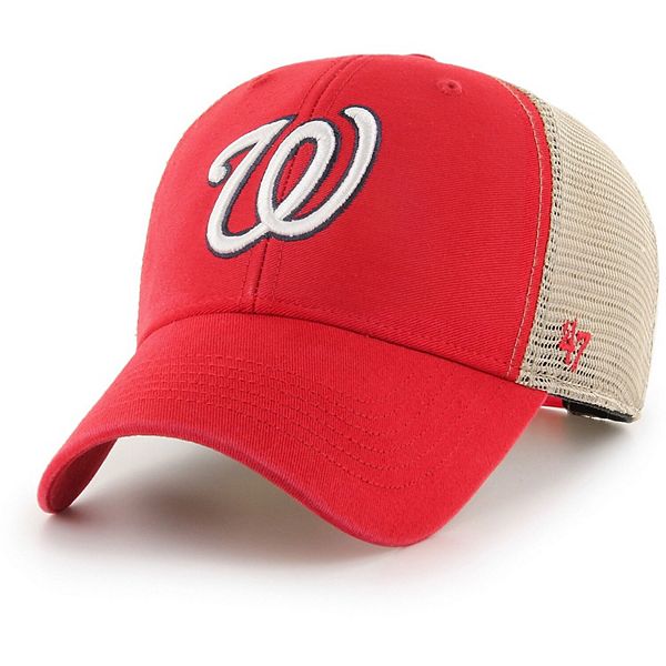 Men s 47 Red Natural Washington Nationals Flagship Washed MVP Trucker Snapback Hat