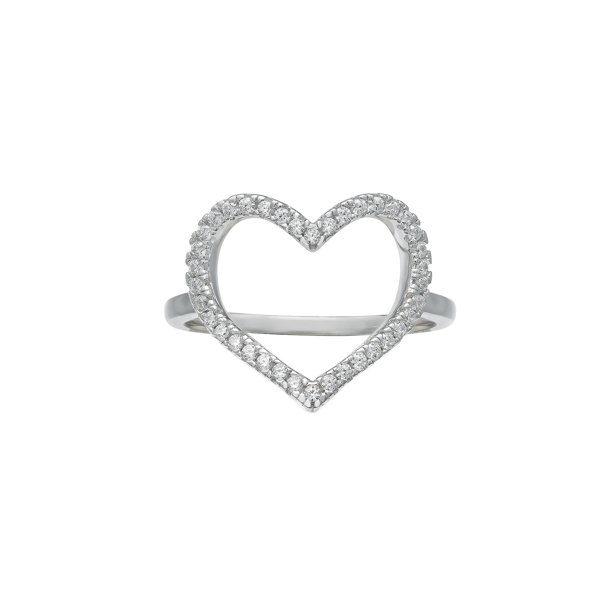 PRIMROSE Sterling Silver Cubic Zirconia Open Heart Ring, Womens, Size: 8