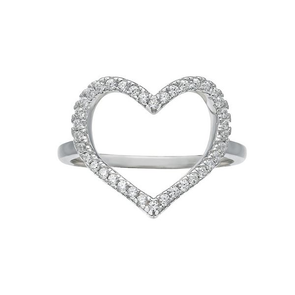 PRIMROSE Sterling Silver Cubic Zirconia Open Heart Ring