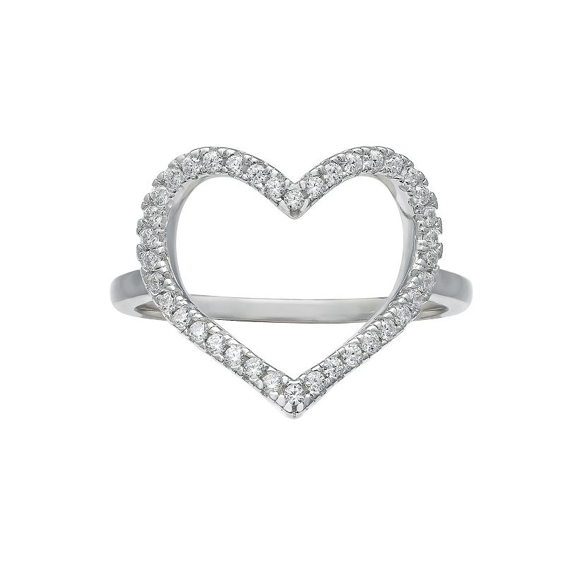 PRIMROSE Sterling Silver Cubic Zirconia Open Heart Ring, Womens, Size: 8, 