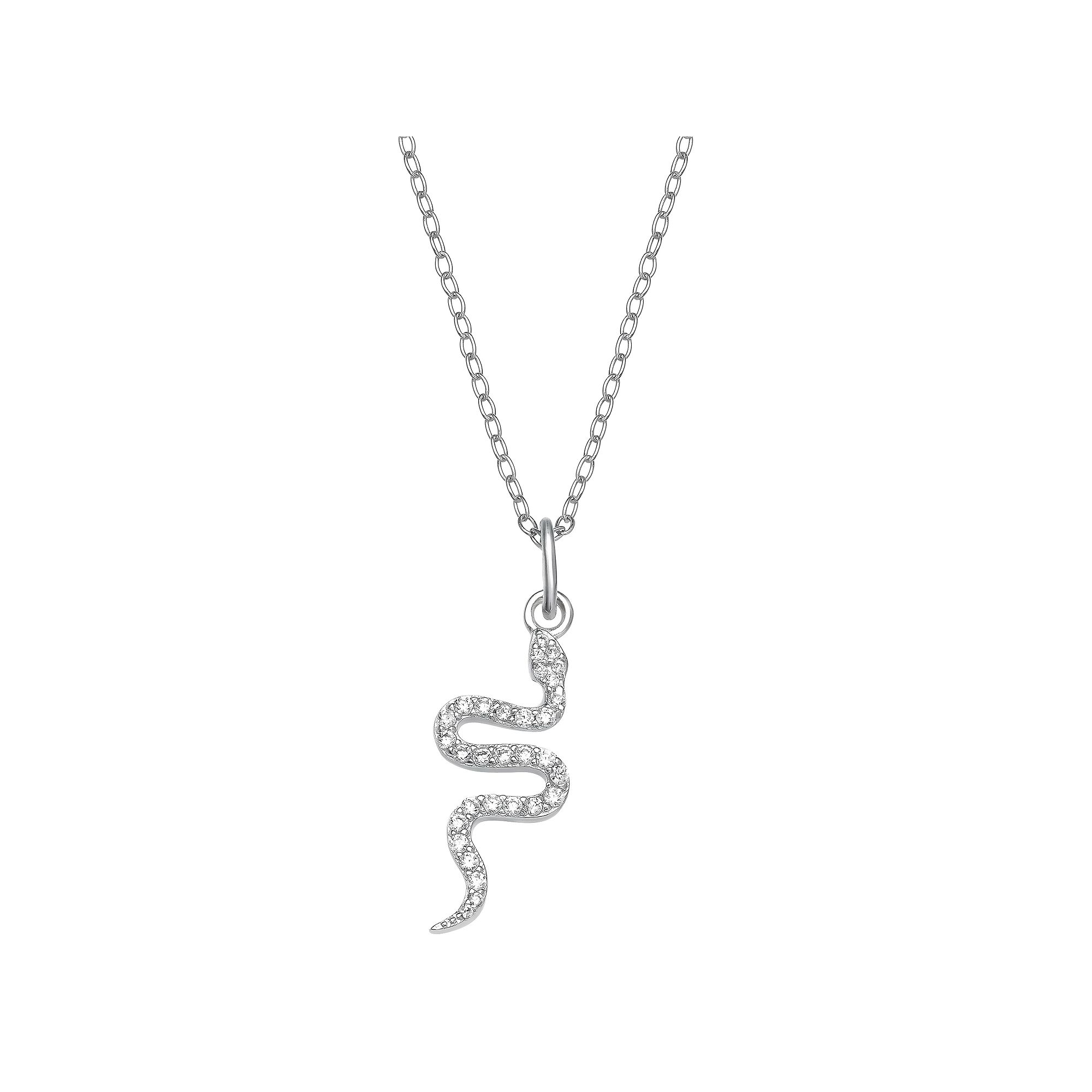 PRIMROSE Sterling Silver Cubic Zirconia Snake Pendant Necklace, Womens, S