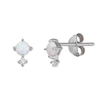 PRIMROSE Sterling Silver White Opal Cabochon Stud Earrings