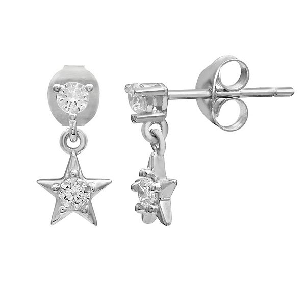 Primrose Sterling Silver Cubic Zirconia Star Dangle Earrings