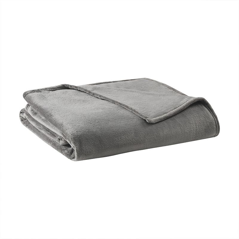 Living Clean Antimicrobial Plush Blanket, Grey, Twin