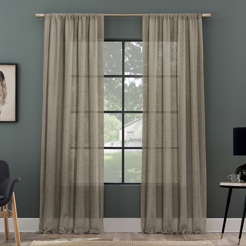 Clean Window Subtle Foliage Recycled Fiber Sheer Rod Pocket Curtain Panel, 