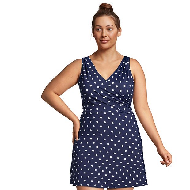Plus Size Lands' End Print Tummy Control Surplice One-Piece Swim Dress