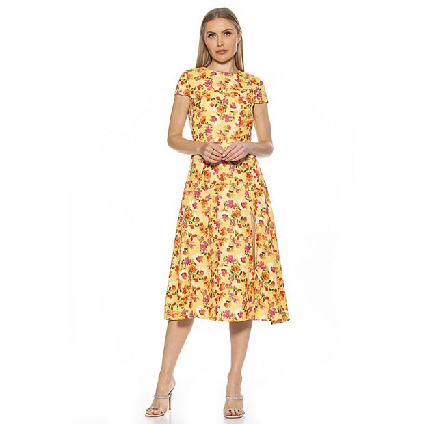 knee length dresses for ladies Dolce and Gabbana Yellow Midi Dress