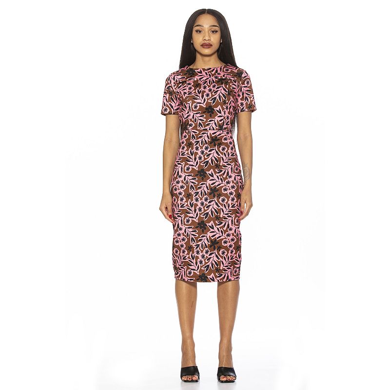Womens ALEXIA ADMOR Scuba Midi Sheath Dress, Size: Large, Beige