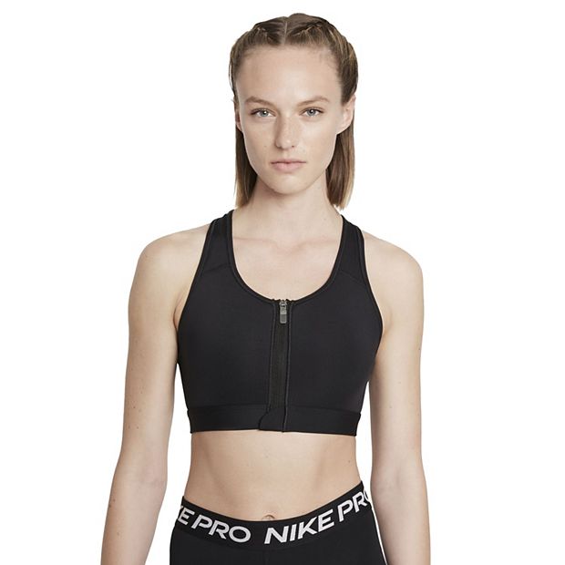 Nike Performance NIKE SWOOSH WOMEN'S MEDIUM-SUPPORT PADDED ZIP-FRONT SPORTS  BRA - Medium support sports bra - black/white/black - Zalando.de