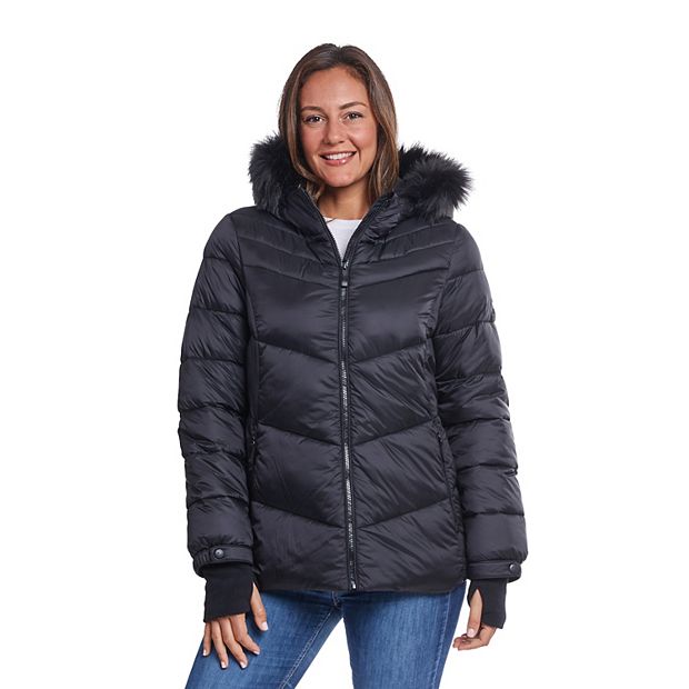 Dark Grey Faux Fur Hood Puffer Jacket