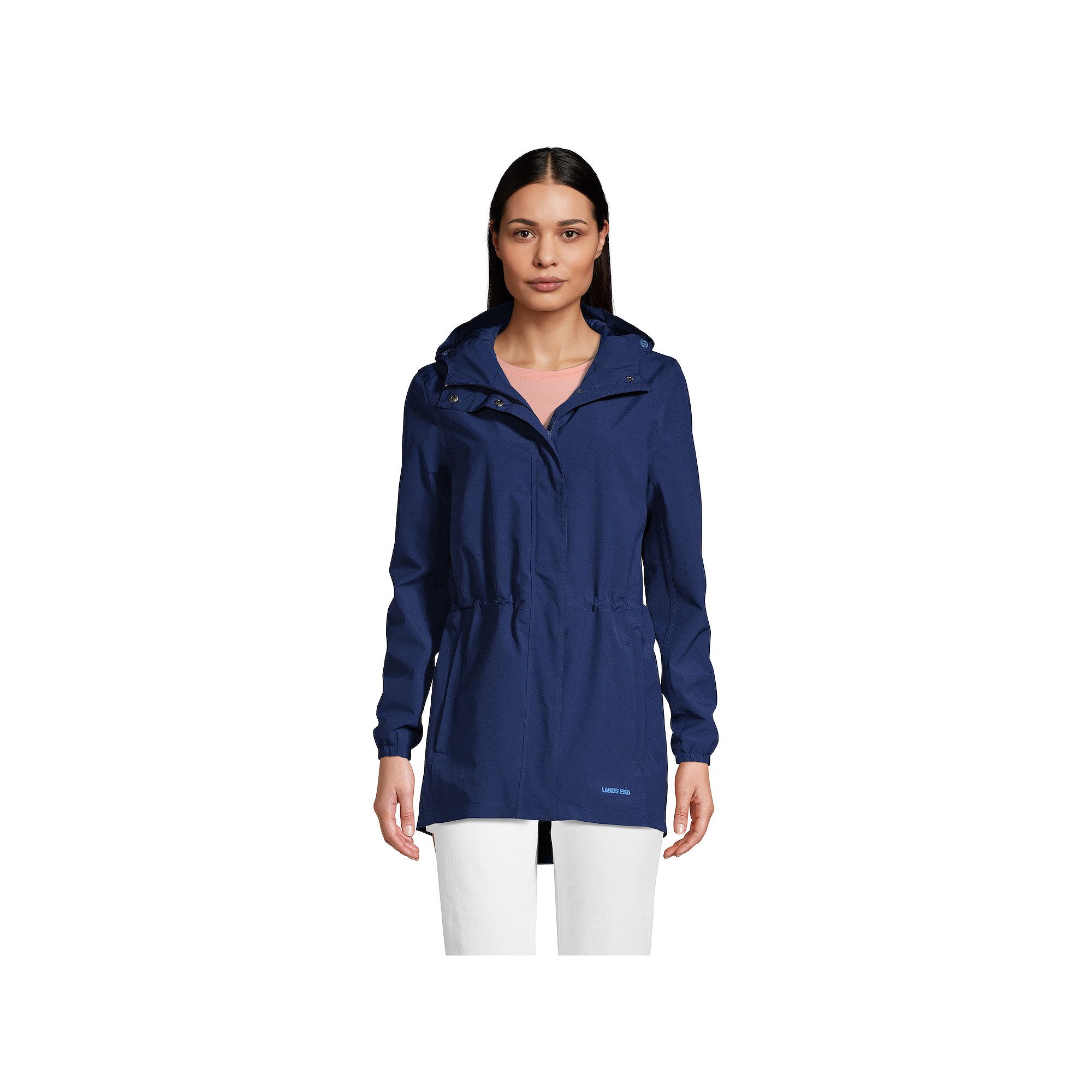Womens Lands End Hooded Packable Raincoat, Size: Small Tall, Deep  Blue
