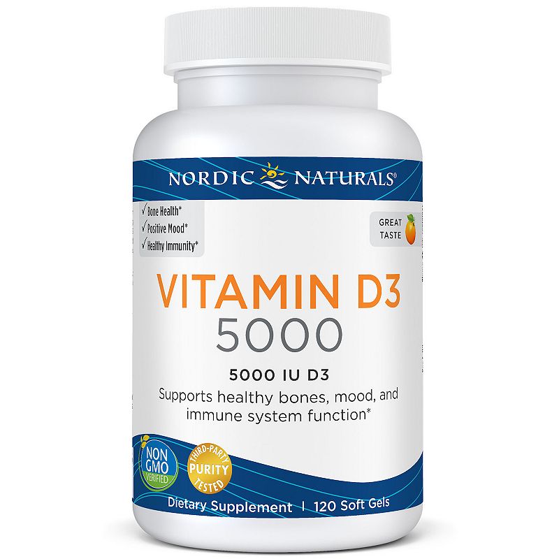 Nordic Naturals Vitamin D3 5000 IU Softgels  Supports Healthy Bones  120 Ct