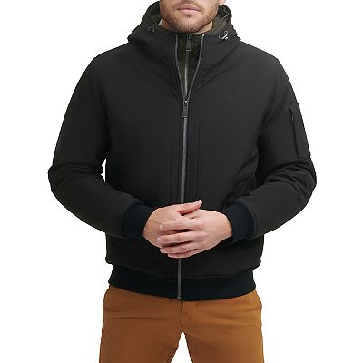 Men s Dockers Softshell Bomber Performance Hoodie with Contrast Bib