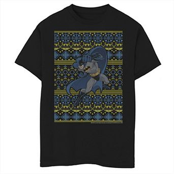 Boys 8-20 DC Comics Batman Action Pose Christmas Sweater Style Graphic Tee