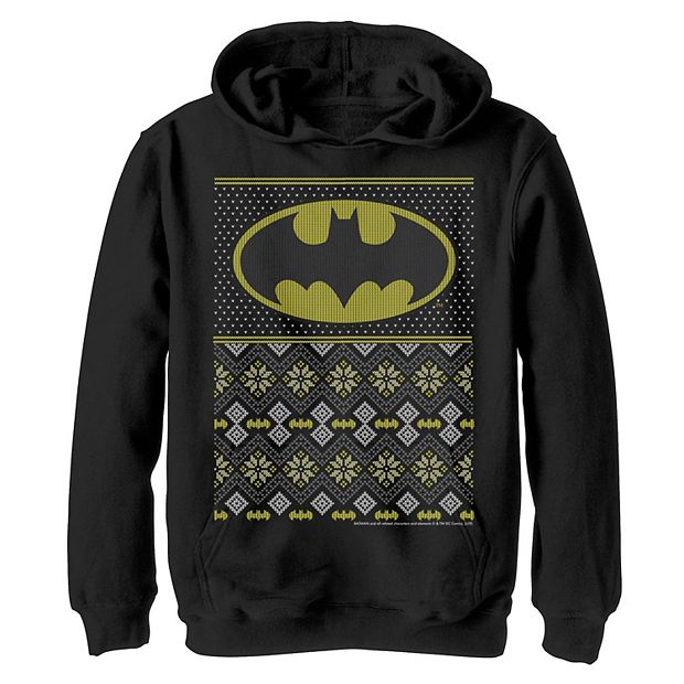 Licensed Character Boys 8 20 DC Comics Batman Christmas Sweater Style Graphic Fleece Hoodie Boy s Size Small Black