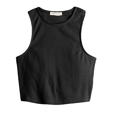 Juniors' Live To Be Spoiled Ribbed High Neck Tank Top