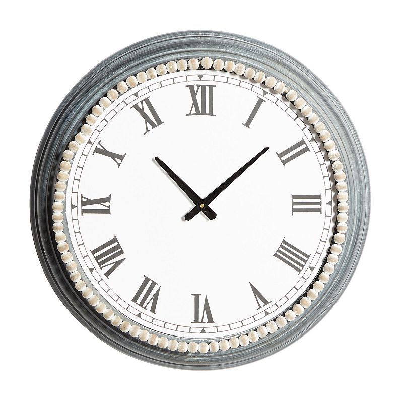 DecMode 23  White Metal Wall Clock with Beaded Accents