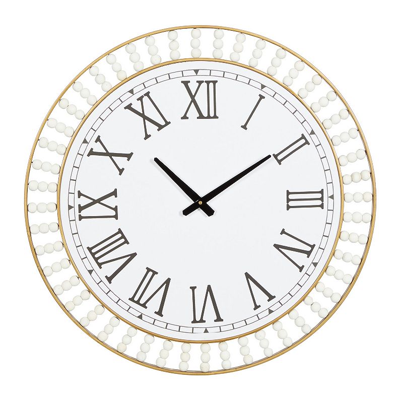 DecMode 24  White Metal Wall Clock with Gold Frame and Radial Beading