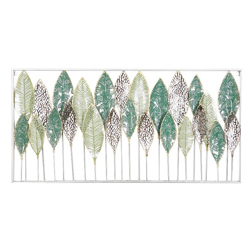 DecMode Green Metal Tall Cut-Out Leaf Wall Decor with Intricate Laser Cut Designs