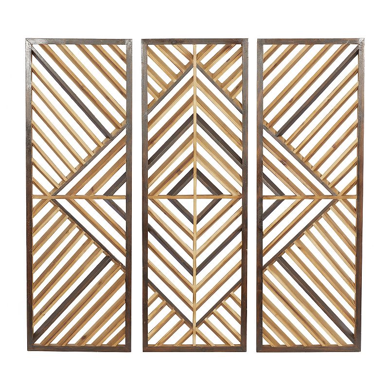 DecMode Brown Wood Slatted Wood Design Geometric Wall Decor (3 Count)