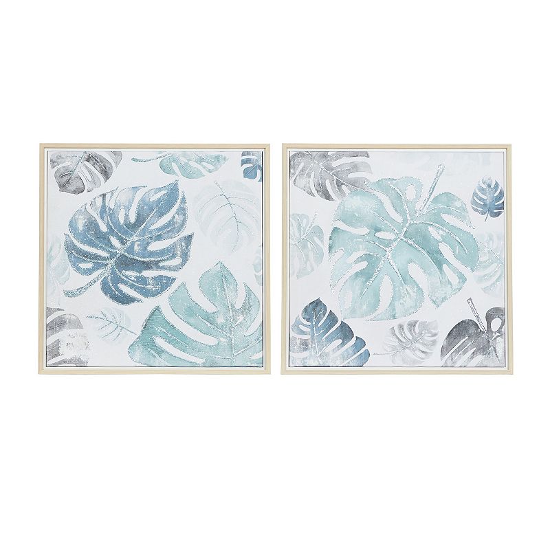 CosmoLiving by Cosmopolitan Blue Tropical Leaf Canvas Wall Art 2-piece Set,
