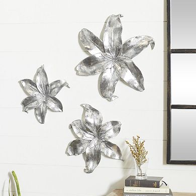 Stella & Eve Floral Silver Finish Wall Decor 3-piece Set
