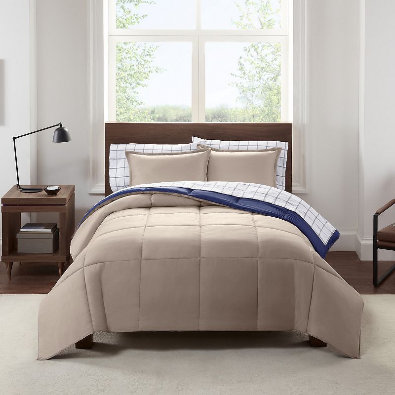 Serta Simply Clean Antimicrobial Reversible Comforter Set with Sheets, Mult