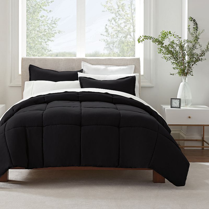 Serta Simply Clean Antimicrobial 3-Piece Comforter Set, Black, Full/Queen